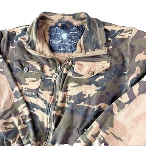 Micros Tactical Military Jacket Men Medium Beige Green Camo Elbow Patch Full Zip
